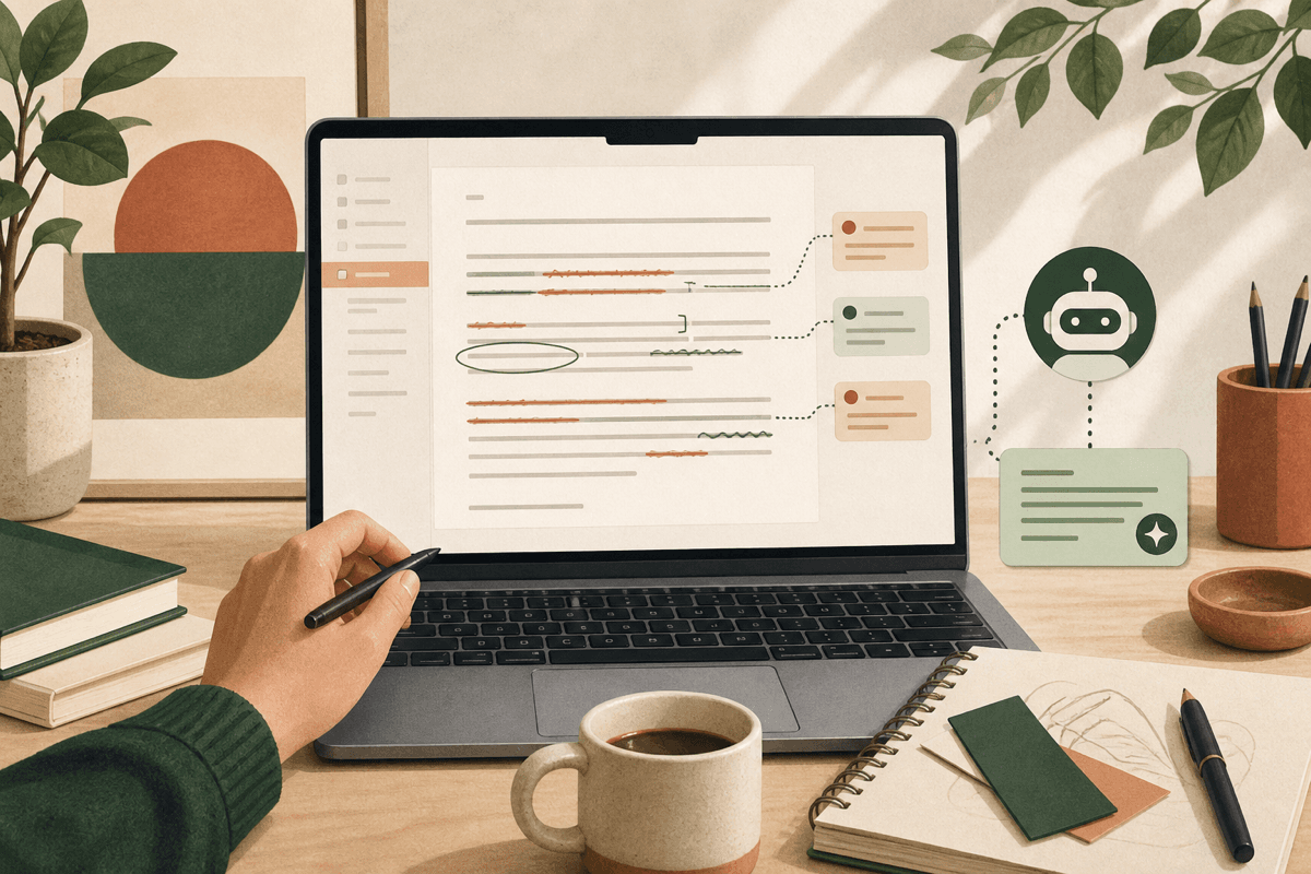 Laptop with a heavily edited AI email draft