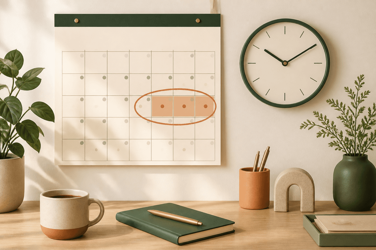 Wall calendar with a send window circled