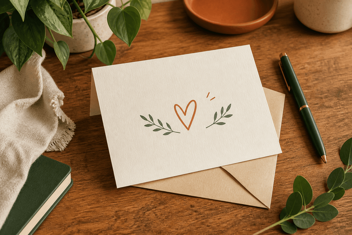 Simple thank-you note on a desk